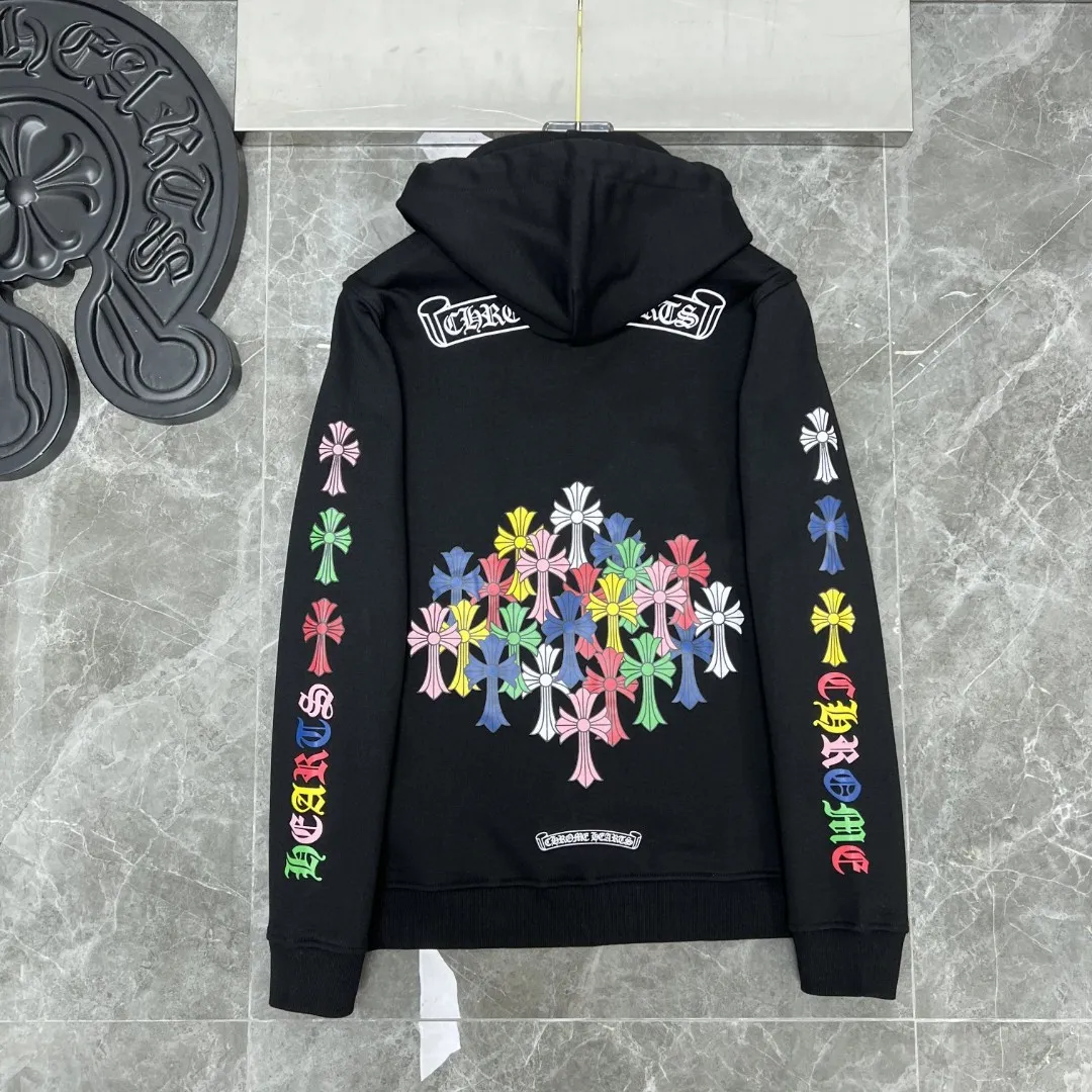 P260 Chrome Hearts Autumn and Winter 25ss counters are on sale simultaneously ❤️ Chrome classic scroll letter color cross group flower arm hooded sweatshirt Imported environmentally friendly glue printing and dyeing Improved customized version 1:1 high-gram weight high-quality fabric Recommended color: black white Size: S, M, L, XL